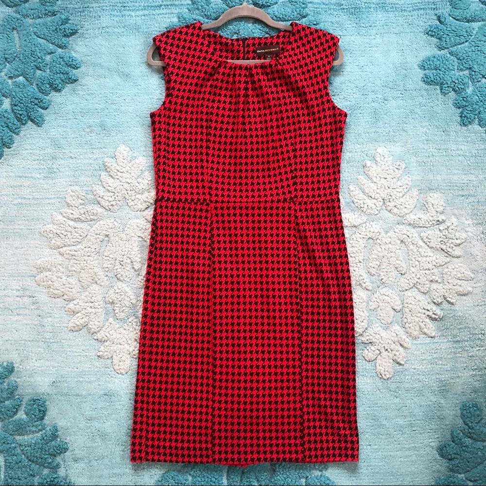 ☎️ Dana Buchman Houndstooth Dress Size 6/8 Medium Red & Black Pattern Soft Comfy